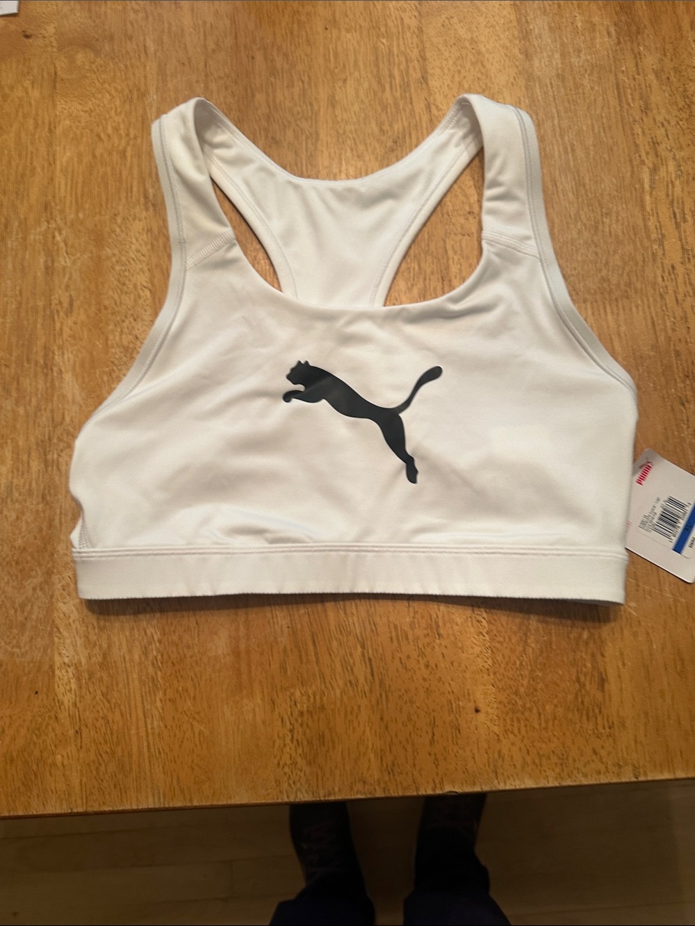 Puma White Racerback Sports Bra with Black Puma Logo NWT